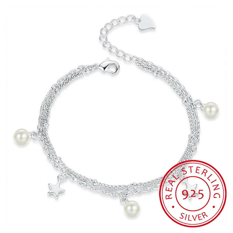 【送料無料】 チャーム ブレスレット シルバー チェーン シンプル パール リング 星 レディース OL 925 スターリング スター バレンタイン ギフト ダ...