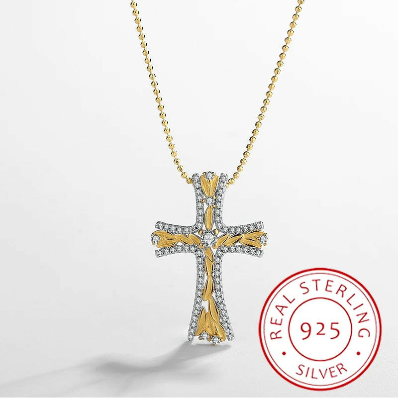 【クーポン利用で6010円】 ペンダント ネックレス ゴールド シルバー チェーン クロス パール レトロ レディース ファッション 14K 純正 5 カラー ジュエリー(4)