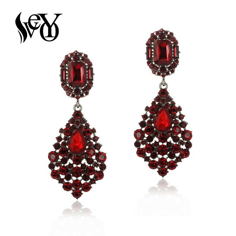 【送料無料】 ピアス ラインストーン クリスタル 赤 レッド ドロップ ロング 揺れる レディース 贅沢 フル ダングル ジュエリー 新しい