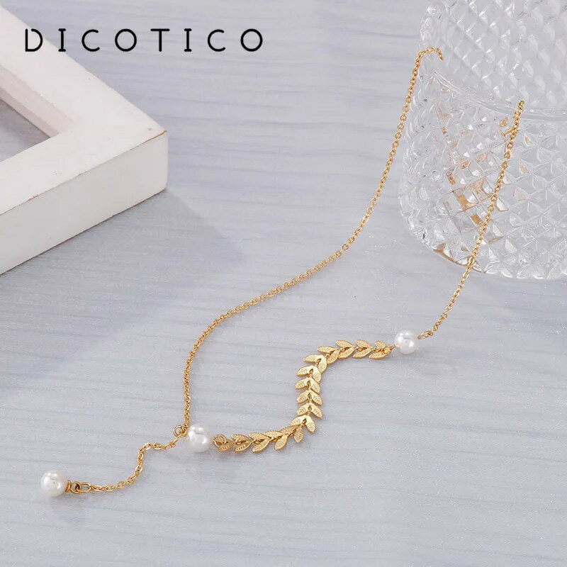 【送料無料】 チョーカー ペンダント ネックレス ステンレス チェーン ビーズ パール 木の葉 リーフ Y レディース スチール 鎖骨 贅沢 結婚式 ウェディン...