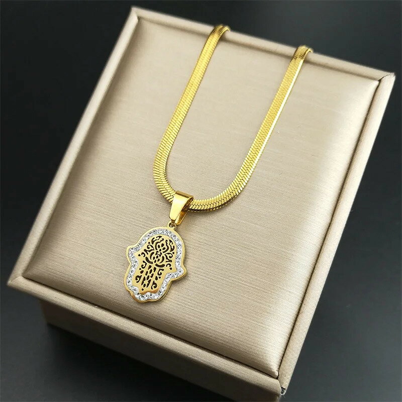 【送料無料】 チョーカー ペンダント ネックレス クリスタル ステンレス ゴールド チェーン ハムサ レディース ハンド スチール カラー 鎖骨 ジュエリー ギ...