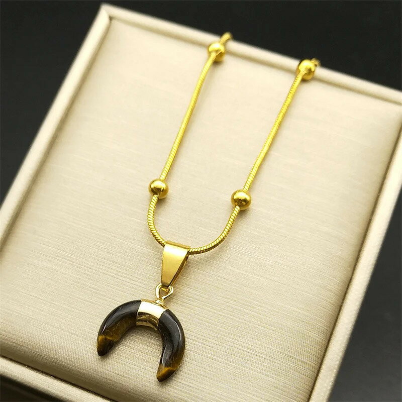 【送料無料】 チャーム ペンダント ネックレス 動物 アニマル ステンレス ゴールド チェーン ストーン タイガー ビーズ 月 レディース メンズ 虎 目 アイ...