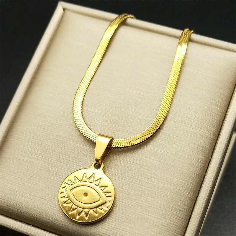 【送料無料】 チョーカー ペンダント ネックレス ステンレス ビンテージ ゴールド ラウンド メタル レディース 悪 エビル 悪魔 デーモン 目 アイズ スチー...
