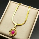 【送料無料】 チョーカー ペンダント ネックレス ステンレス ビンテージ 赤 レッド ゴールド オバール ストーン メタル レディース ローズ ナチュラル スチ...