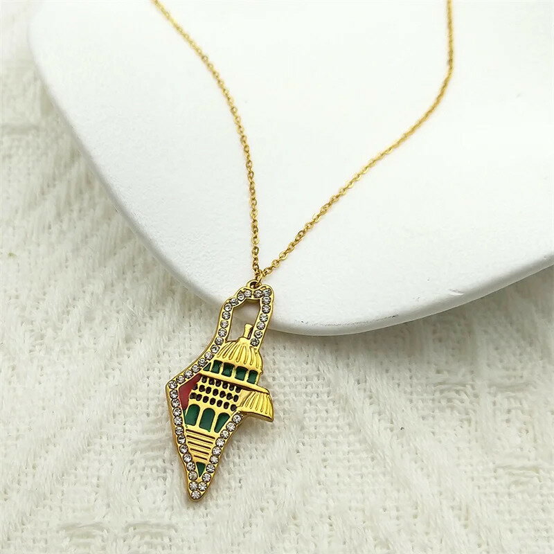 【送料無料】 ペンダント ネックレス ラインストーン イスラエル ステンレス ゴールド レディース 地図..