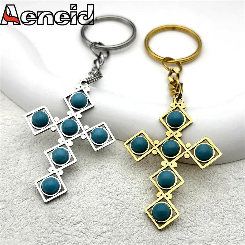 【送料無料】 ペンダント 指輪 リング ステンレス チェーン ストーン クロス 鍵 レディース メンズ BOHO スチール ターコイズ キー カトリック お守り ジュエリー レイキ ヒーリング ギフト