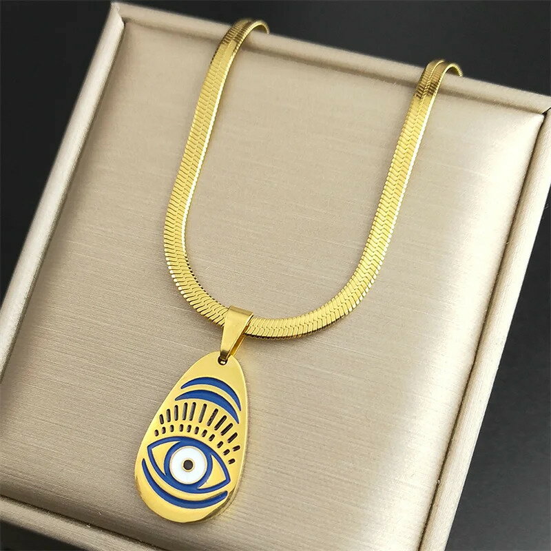 【送料無料】 チョーカー ペンダント ネックレス ステンレス ビンテージ ゴールド ドロップ レディース 悪 エビル 目 アイズ 水 スチール カラー ジュエリ...