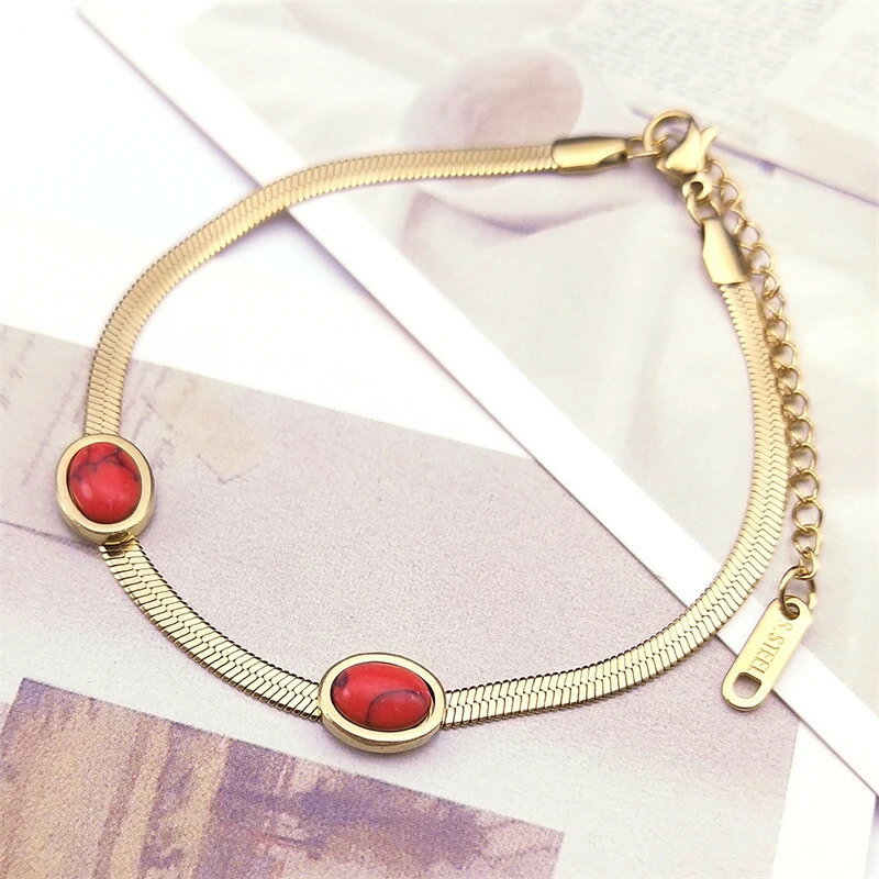 【送料無料】 チャーム 指輪 リング ブレスレット 動物 アニマル ステンレス 赤 レッド ゴールド チェーン ストーン レディース エスニック BOHO スチ...