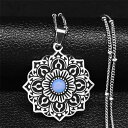【クーポン利用で4310円】 チャーム ネックレス 黒 ブラック 花 フラワー ステンレス シルバー ストーン 月 レディース ライフ スチール ムーンストーン ステートメント カラー ジュエリー N7566S(4)