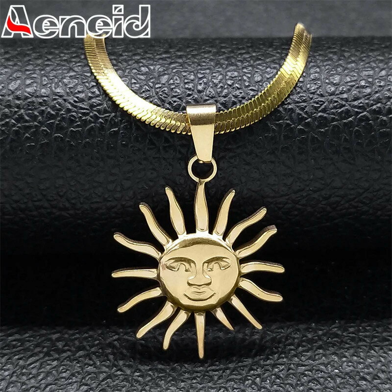 【送料無料】 チョーカー ペンダント ネックレス ステンレス ビンテージ チェーン レディース BOHO 太陽 フェイス スチール 鎖骨 ジュエリー ギフト NHH16S