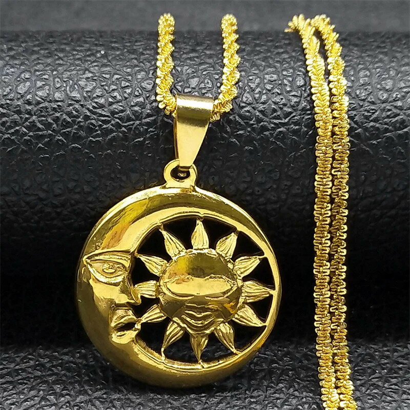 【送料無料】 チョーカー ペンダント ネックレス ステンレス ビンテージ ゴールド チェーン 月 レディース 太陽 ムーン カラー スチール ジュエリー ギフト