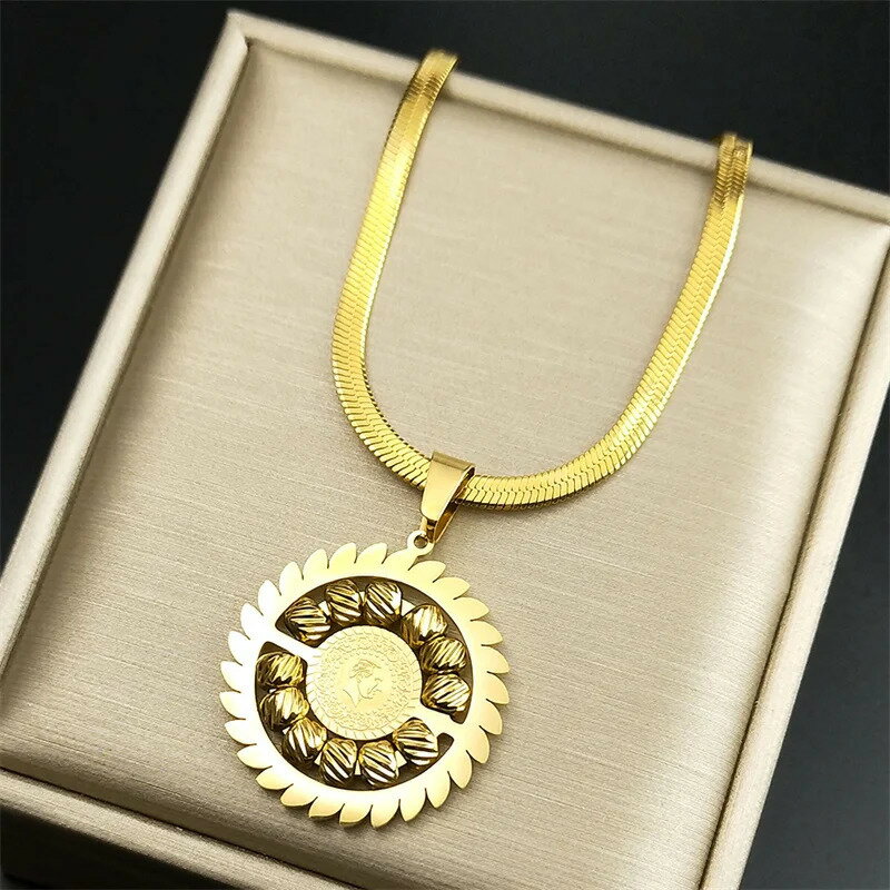 【送料無料】 チャーム ペンダント ネックレス ステンレス ビンテージ ゴールド チェーン ラウンド ボート レディース メンズ スチール ポートレイト カラー...