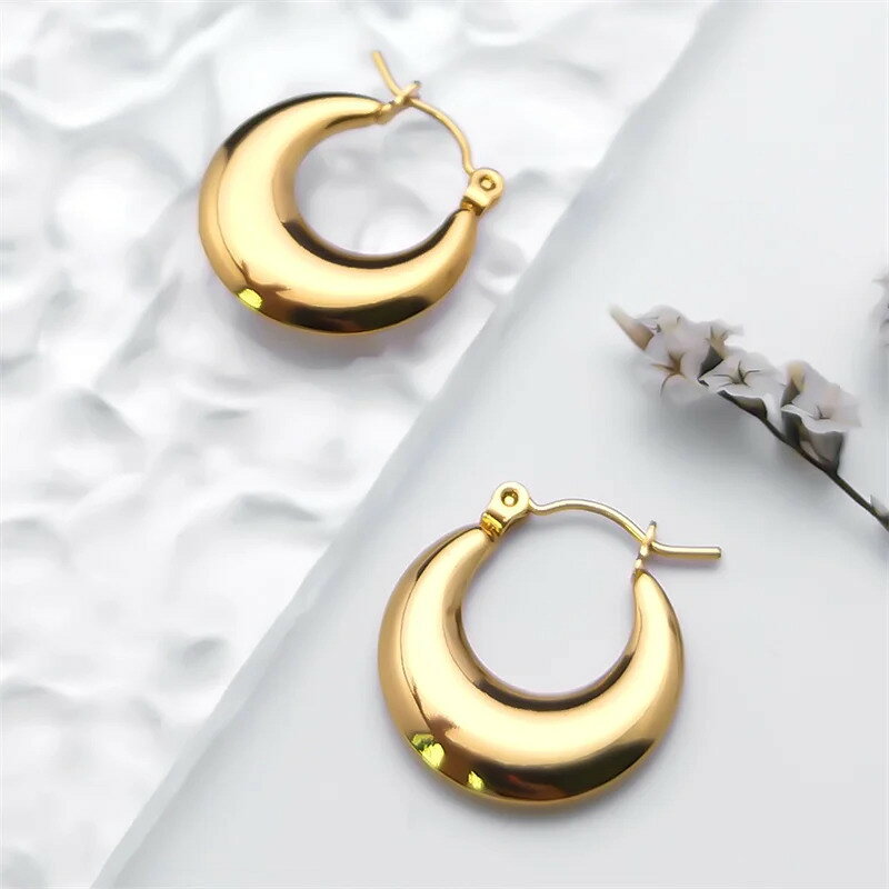 【クーポン利用で4550円】 ピアス ステンレス ビンテージ ゴールド ムース メタル フープ C レディース スムーズ シェイプ スチール プレート トレンド ミニマリスト ファッション ジュエリー EXS