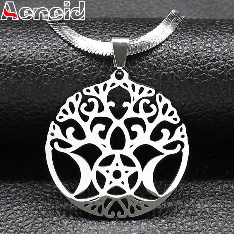 【送料無料】 チョーカー ネックレス ステンレス 星 スター シルバー プラント 木の葉 リーフ 植物 月 レディース 木 ツリー ライフ トリプル ムーン 五芒星 スチール カラー ジュエリー N