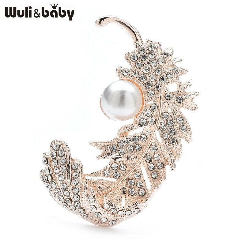 【送料無料】 ブローチ ラインストーン パール 羽根 レディース メンズ クラシック フェザー ユニセックス 2カラー 綺麗 パーティ オフィス ピン ギフト