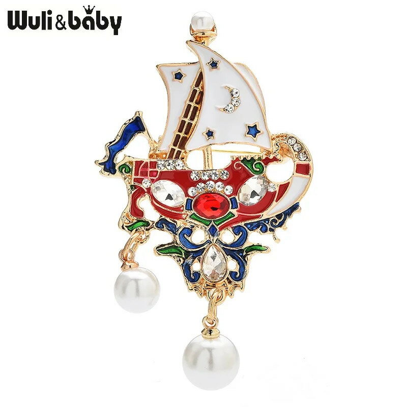 【クーポン利用で3060円】 ブローチ ボート パール レトロ レディース メンズ 魅力的 ヨット エナメル ..