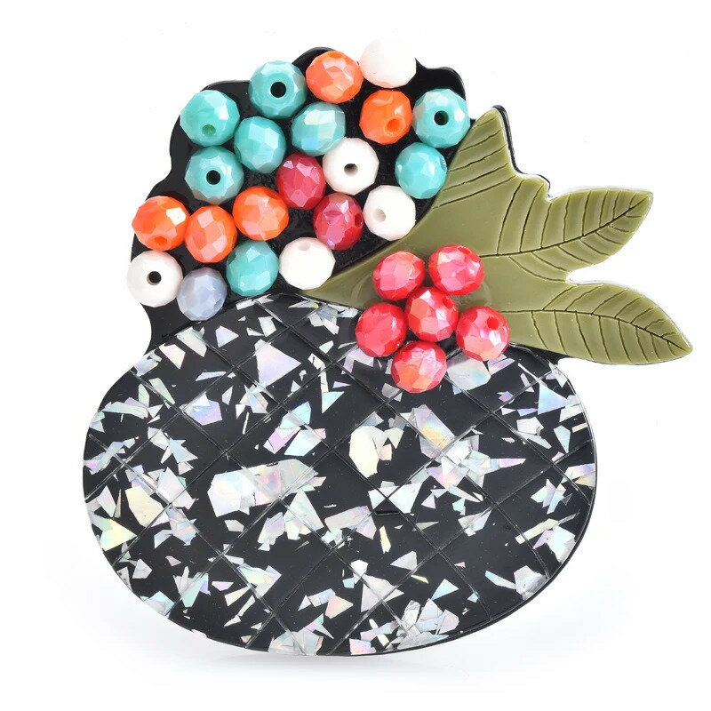 【送料無料】 ブローチ パイナップル 花 フラワー アクリル ブラック レディース 黒 ピン 冬 ウィンター コート ジュエリー アクセサリー