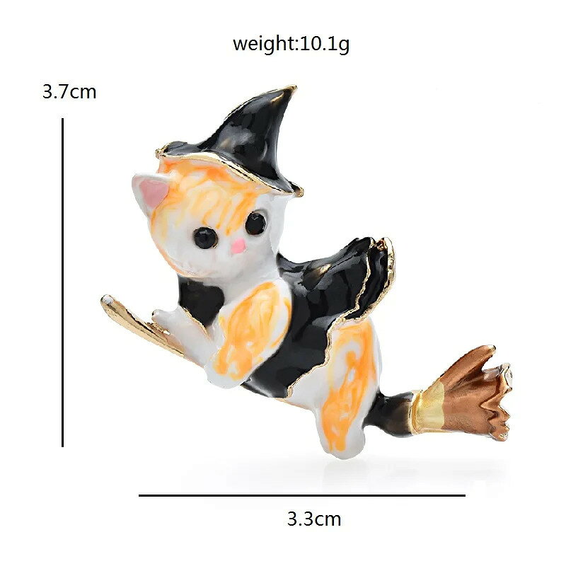 【クーポン利用で3150円】 ブローチ 動物 アニマル ネコ A レディース 乗馬 ほうき 猫 キャット エナメル 2カラー ウェア 魔女 ウィッチ 飛行 ペット パーティ カジュアル ピン ギフトの商品画像 3