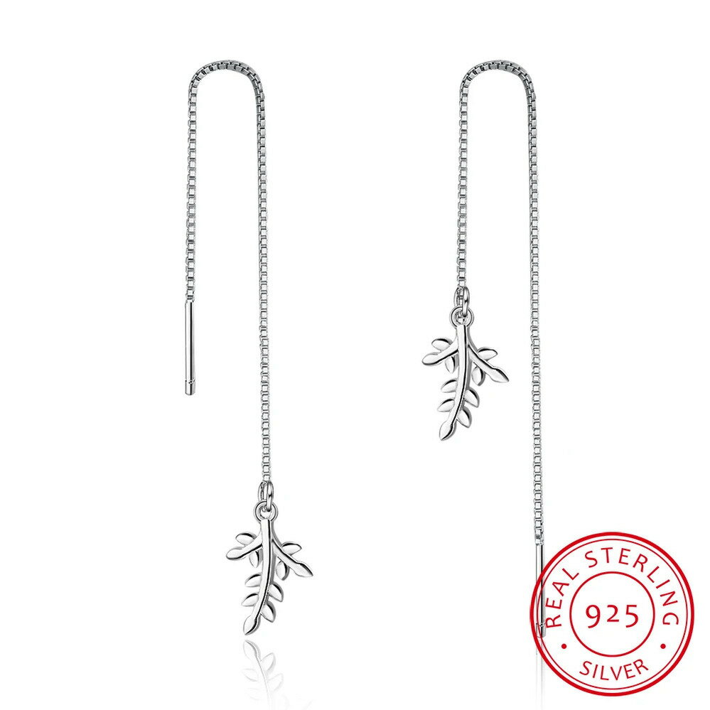 楽天FineJewelrys【送料無料】 ピアス シルバー リング ロング 木の葉 リーフ レディース 本物 925 スタンプ カラー 引く スレッダー スターリングシルバー ジュエリー グトル