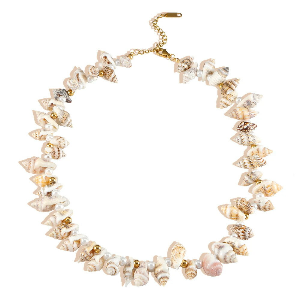 【送料無料】 チョーカー ネックレス ステンレス パール レディース ナチュラル 巻き貝 ビーチ 休暇 スチール ハイ 品質 防水 気質 ジュエリー