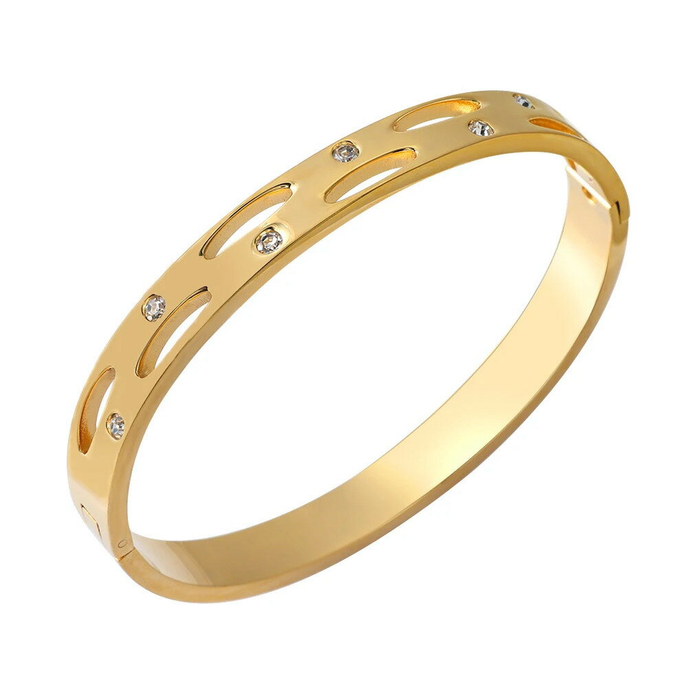 【送料無料】 バングル ブレスレット ジルコニア ステンレス レディース くり抜き デザイン ジルコン スチール 品質 ジュエリー アクセサリー