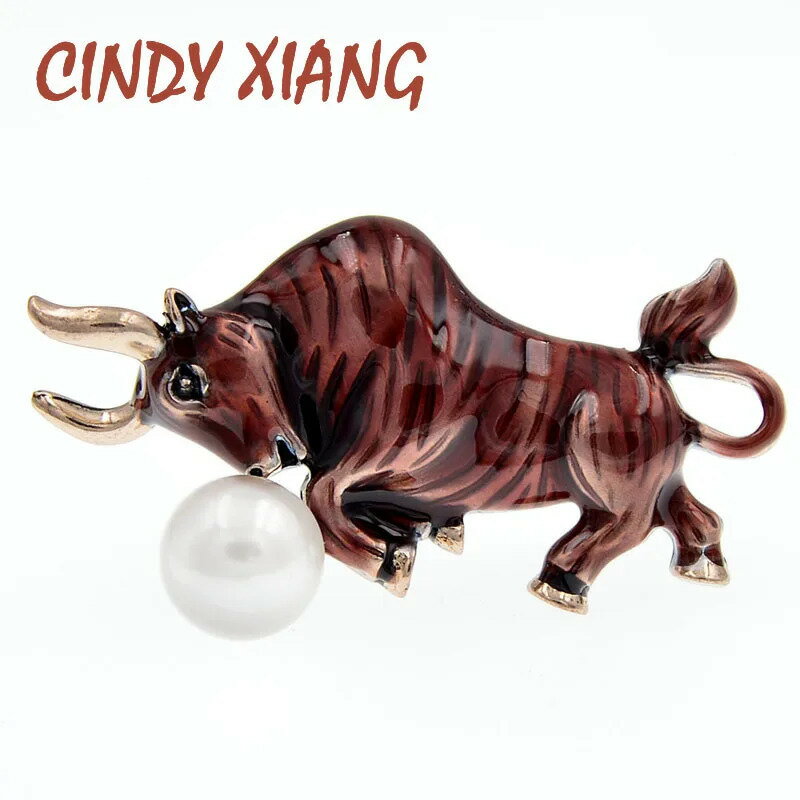 【クーポン利用で3590円】 ブローチ 動物 アニマル パール ウシ レディース メンズ 新しい エナメル ファインティング ブル 牛 うし ピン 202 年 干支 ジュエリー(4)