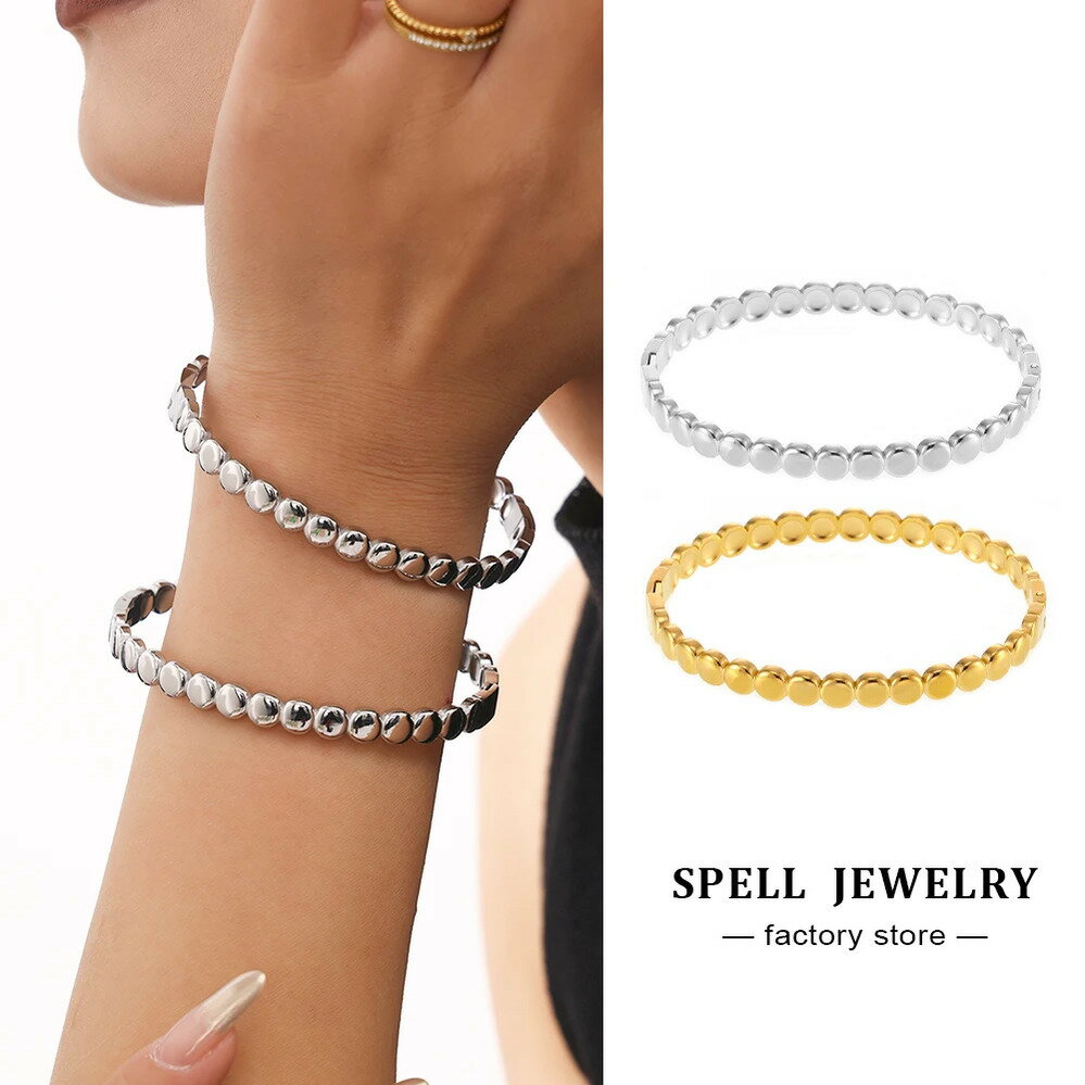 【送料無料】 バングル ブレスレット ステンレス ゴールド シルバー ラウンド ビーズ カブ レディース カラー スチール カフ 18k プレート 形 シェープ オープン(4)