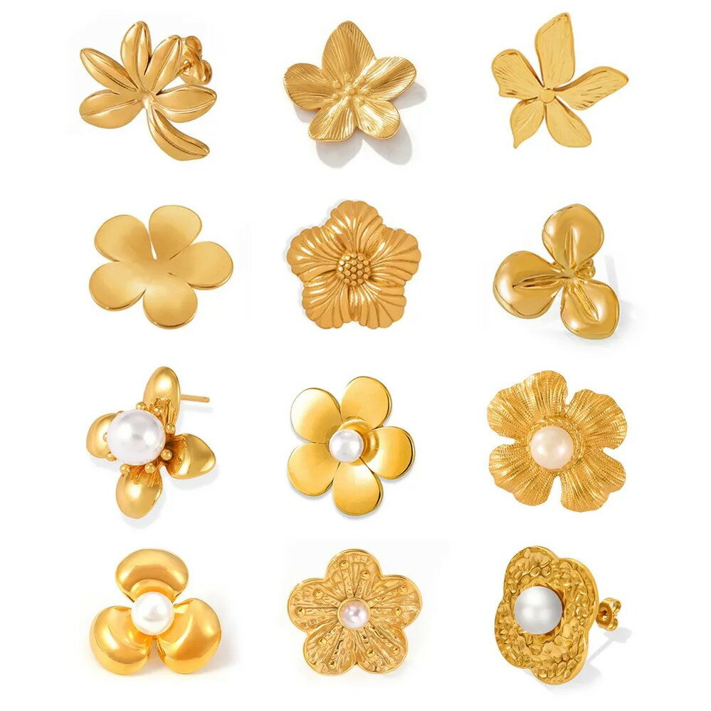楽天FineJewelrys【送料無料】 ピアス 花 フラワー ステンレス ゴールド レディース かわいい スチール 18k プレート スタッド 多数 ガール 耳 イヤー ジュエリー