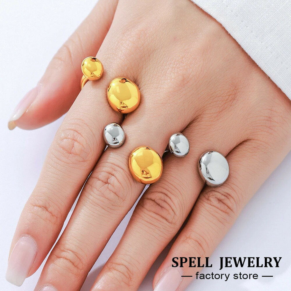 【送料無料】 指輪 リング ステンレス ゴールド プラント 植物 レディース 2 調子 キノコ マッシュルーム 形 シェープ 316L スチール 8k プレート 防水 ターニッシュ ミニマリスト オープン