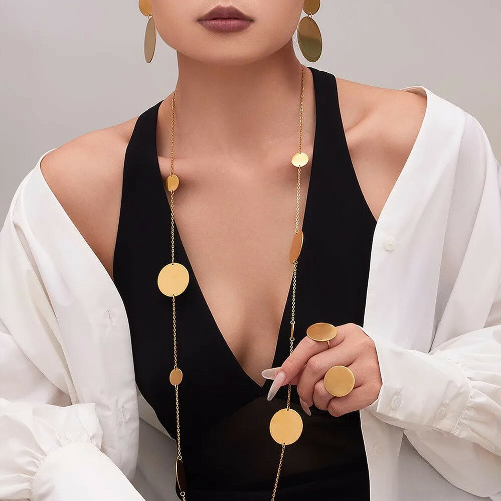 【送料無料】 ピアス 指輪 リング ネックレス ステンレス ゴールド チェーン ロング 揺れる レディース..