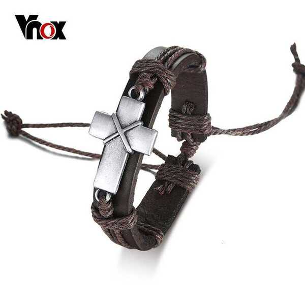 【送料無料】 バングル ブレスレット リンクブレスレット レザー ビンテージ 祈り クロス レトロ ロープ サイズ レディース クリスチャン 宗教