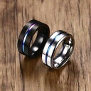 【送料無料】 指輪 リング メンズ 男性 レディース 女性 ステンレス ウェディングバンド 虹 レインボー 結婚式 カジュアル トレンド 人気 ブラック 14号...