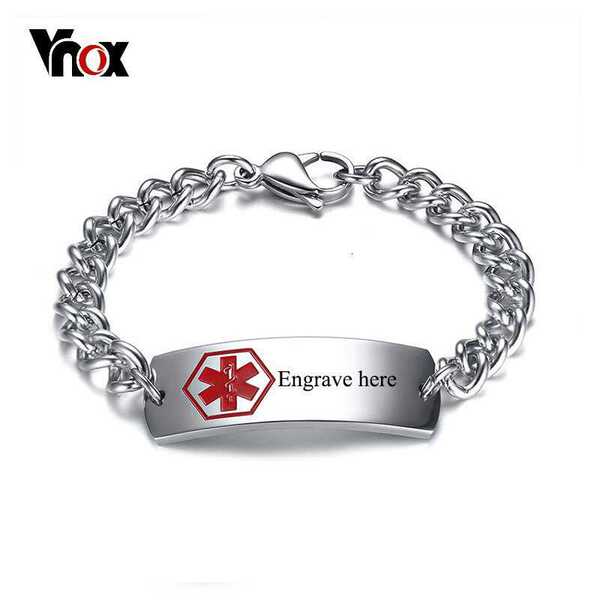 【クーポン利用で4570円】 ブレスレット メンズ 無料名入れ刻印 メディカルアラート ステンレス IDブレ..