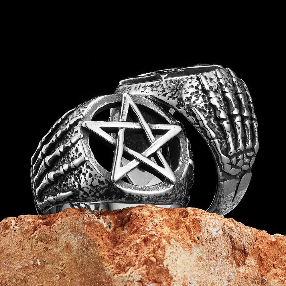 【送料無料】 指輪 リング ステンレス ビンテージ 星 スター レディース メンズ ハンド ボーンズ 五芒星 シール スチール パンク クール スタッフ ファッ...