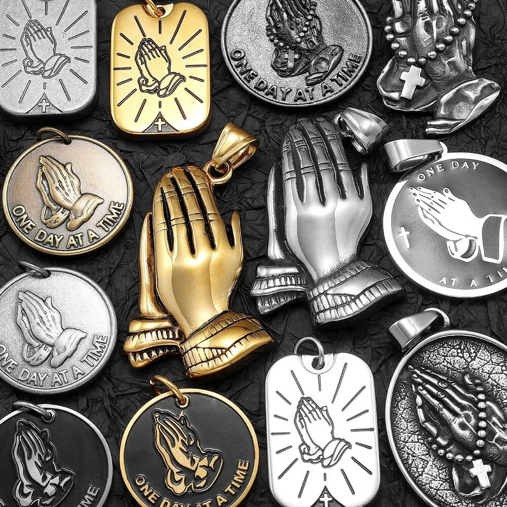 【送料無料】 ペンダント ネックレス ステンレス ビンテージ チェーン クロス レディース メンズ 祈り ハンド お守り スチール 新しい ファッション ジュエリー ギフト