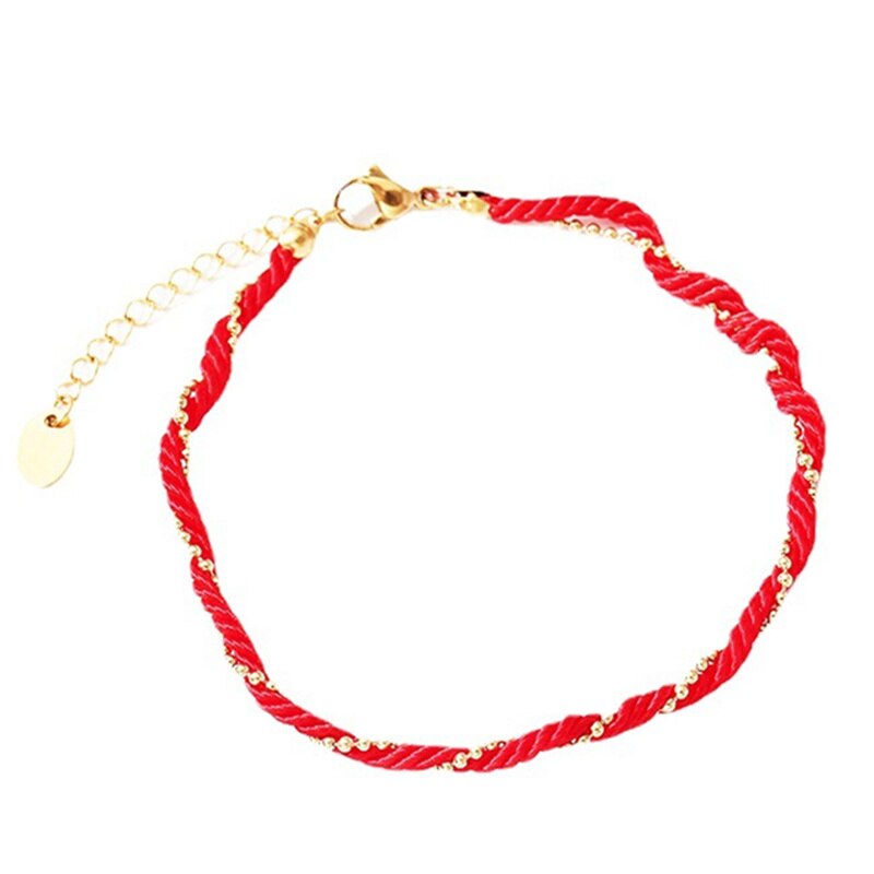 【送料無料】 アンクレット ブレスレット 赤 レッド ゴールド ステンレス ビーズ チェーン ロープ レディース 女性 夏 スタイル スチール ボール プレート...