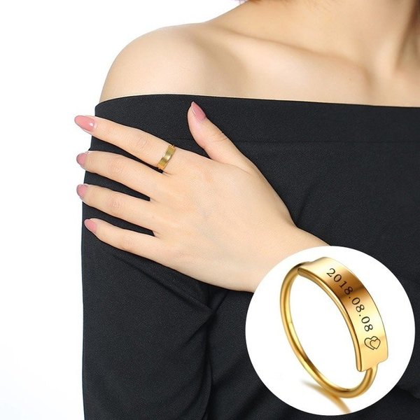 【送料無料】 指輪 リング レディース 女性 ステンレス カスタム 記念日 ゴールド 刻印 プレゼント ネーム 名前 シンプル 大人 トレンド おしゃれ かわいい 11号 14号 16号 18号 9号 名入れ刻印