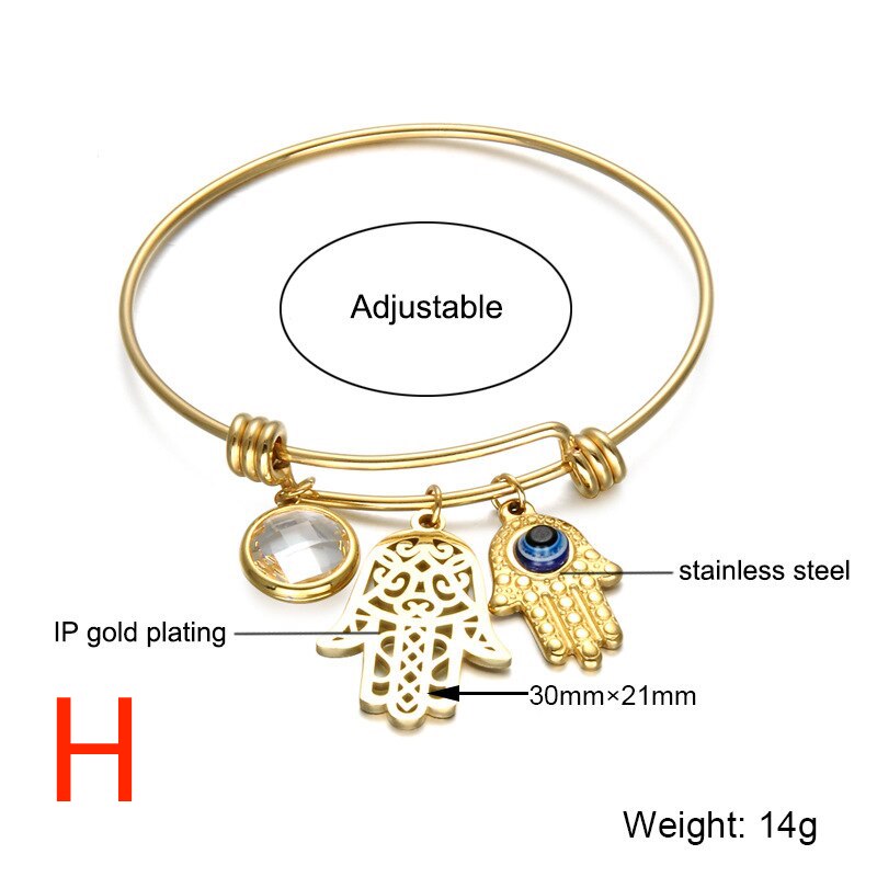 【送料無料】 バングル ブレスレット レディース ジュエリー ハムサ ブルー ワイヤー アイ 拡張可能 ゴールド フリーサイズ 眼 エビル