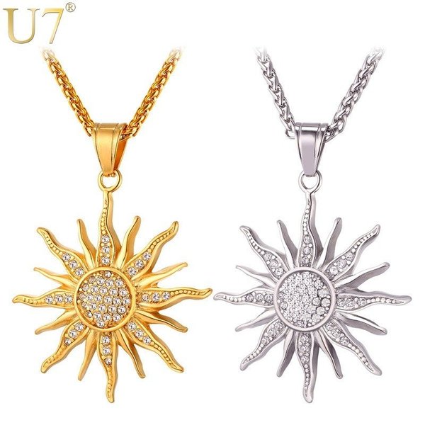 【クーポン利用で4990円】 ブランド ビッグ 向日葵 チャーム ネックレス シルバーゴールド ステンレス ラインストーン ペンダント チェーン メンズ 男性 ...