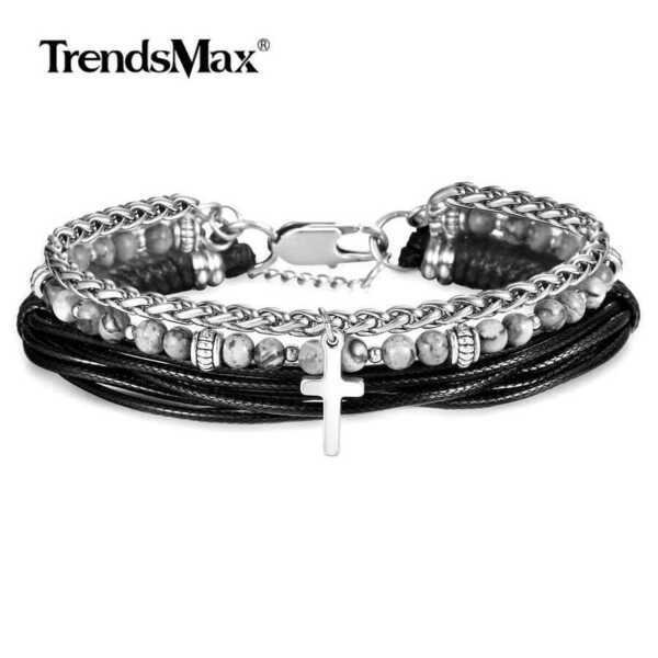 【送料無料】 ブレスレット クロス レザー ステンレス チェーン ストーン ロープ レディース メンズ ご..
