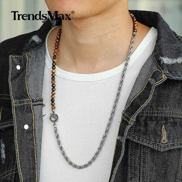 【クーポン利用で8210円】 ネックレス ステンレス チェーン ストーン ロープ ロング タイガー トラ レディース 女性 メンズ 男性 ごつい かっこいい リ...