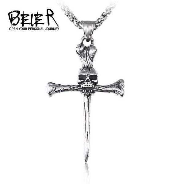 【送料無料】 ペンダント ネックレス クロス 十字架 小豆 あずき チェーン スカル スケルトン ゴシック ユニーク スタイル クール パンク ロック メンズ 男性 私 O Y 骨 ボーン かっこいい ボール小豆 あずき チェーン