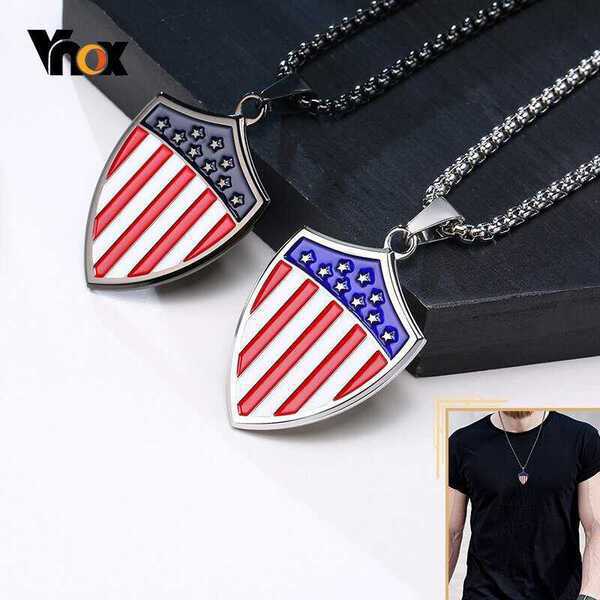 【送料無料】 ペンダント ネックレス ステンレス アメリカ シェイプ シールド 小豆 あずき チェーン 金..