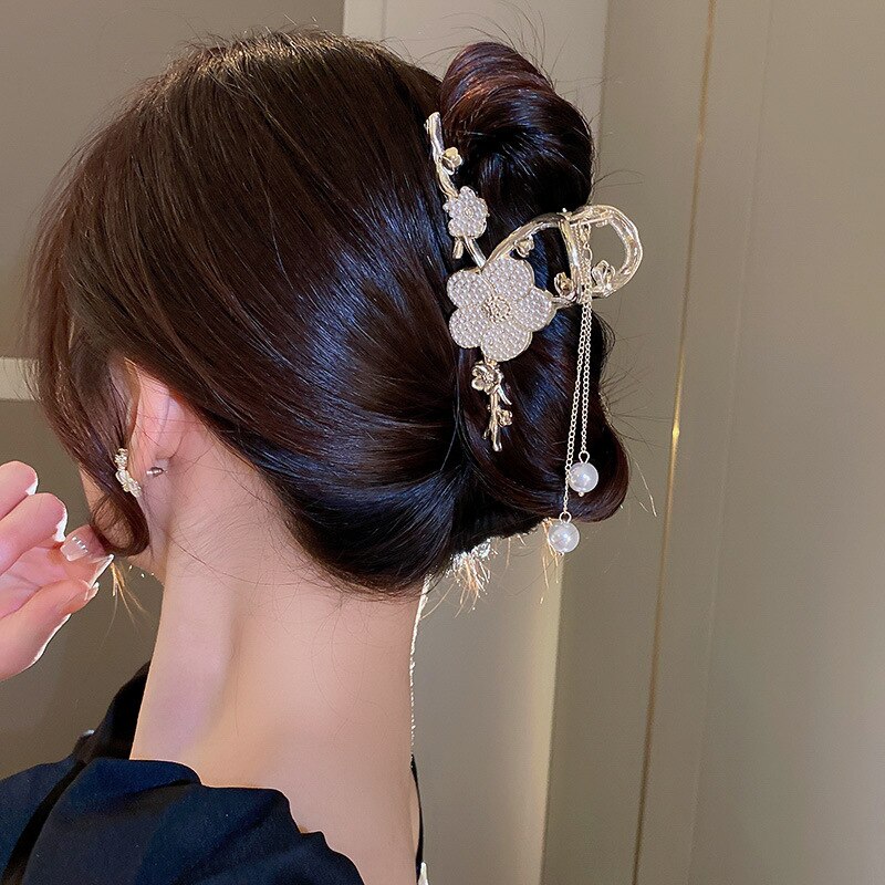 【送料無料】 ヘアークリップ ラインストーン 花 フラワー パール 真珠 爪 レディース 女性 咲く 髪 素敵 アクセサリー 中国 スタイル タッセル ジュエリ...