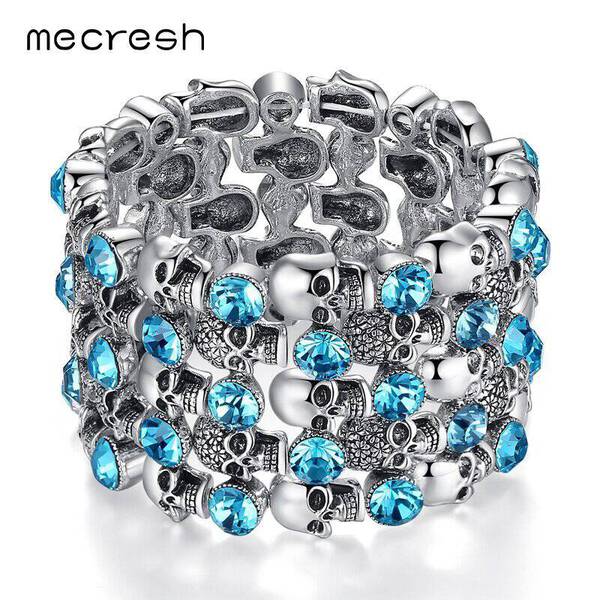 【送料無料】 バングル ブレスレット クリスタル スカル タイ レディース スケルトン ヘッド クリア ブルー パーティ ジュエリー ストリート スタイルレディ...