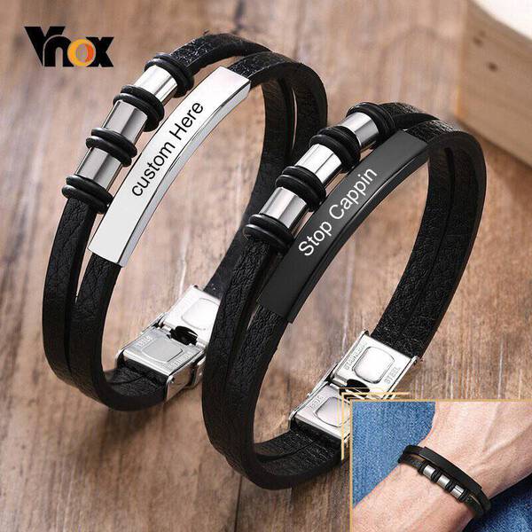 【送料無料】 バングル ブレスレット 黒 ブラック レザー ビーズ レディース 無料オリジナル刻印 メンズ ロゴ 名前 ネーム ギフトレディース ギフト マンテ...