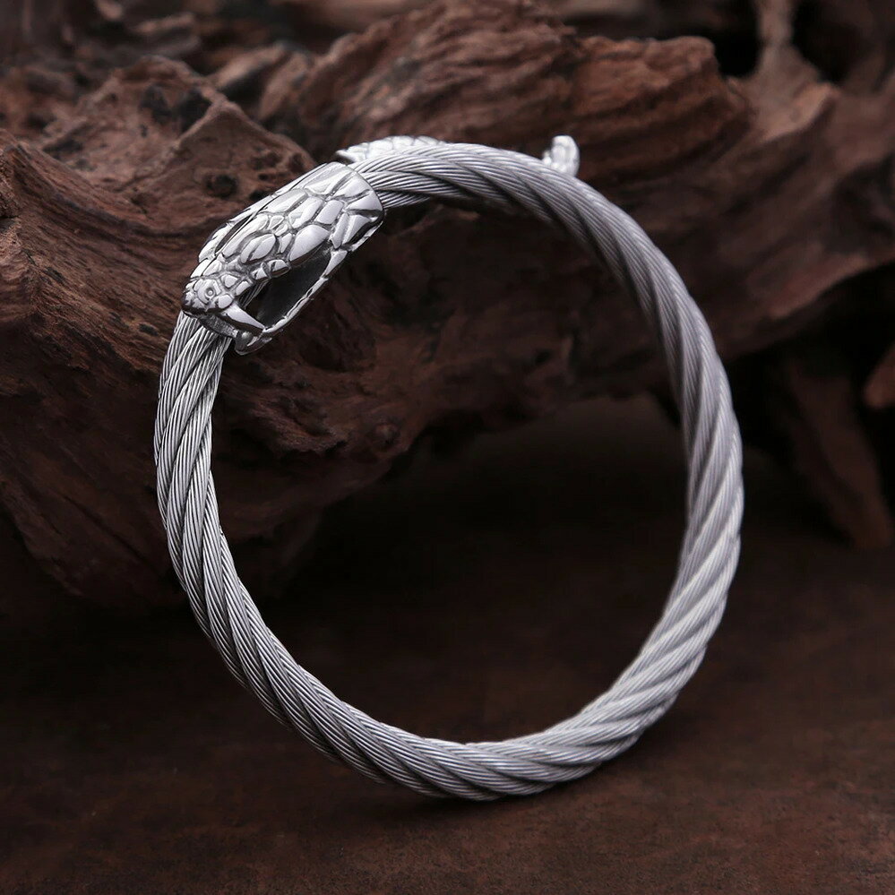 【送料無料】 チャーム ブレスレット 動物 アニマル ハイキング ステンレス ビンテージ メンズ ノルディック スチール 蛇 スネイク ヘビ バイキング ヘッド...