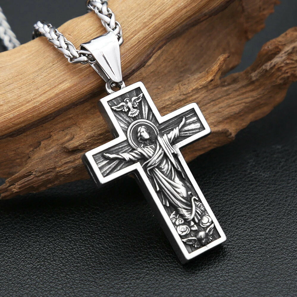 【送料無料】 ペンダント ネックレス ステンレス ビンテージ クロス メンズ 3316L スチール イエス ボ..