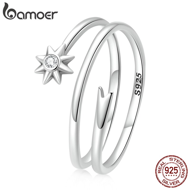 Cubic Zirconia - 【クーポン利用で3250円】 指輪 リング シルバー レディース 女性 925 スターリング ウィッシュ 流星 流れ星 オープン サイズ マルチレイヤー ガール ファイン ジュエリー 結婚式 ウェディング パーティ ギフト