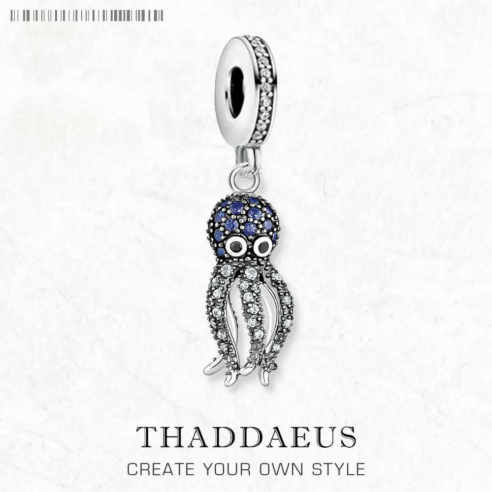 【クーポン利用で2790円】 チャーム ペンダント 動物 アニマル 青 ブルー シルバー リング 揺れる タコ..